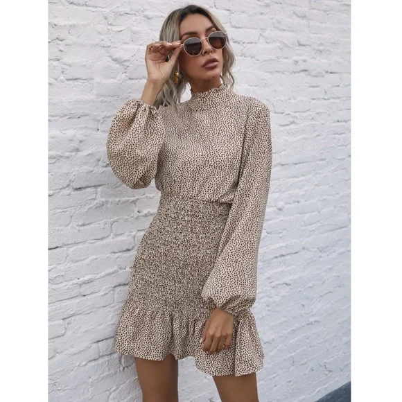 Boho Lantern Sleeve All Over Print Mini Dress - Picture 6 of 9